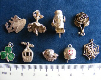 L) Vintage Sterling Silver Charms wagon,  Lighthouse, Swiss Bell