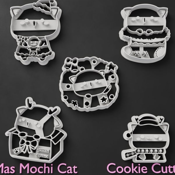 Set of 5 / Mochi Cat Christmas Cookie Cutters X-Mas / Christmas Theme / Ideal Gift / Cookie Cutter