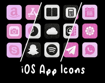Pink / Black / Rose GLITTER ICONS | Pink Sparkle Aesthetic Covers for Phone | iOS App Icon |