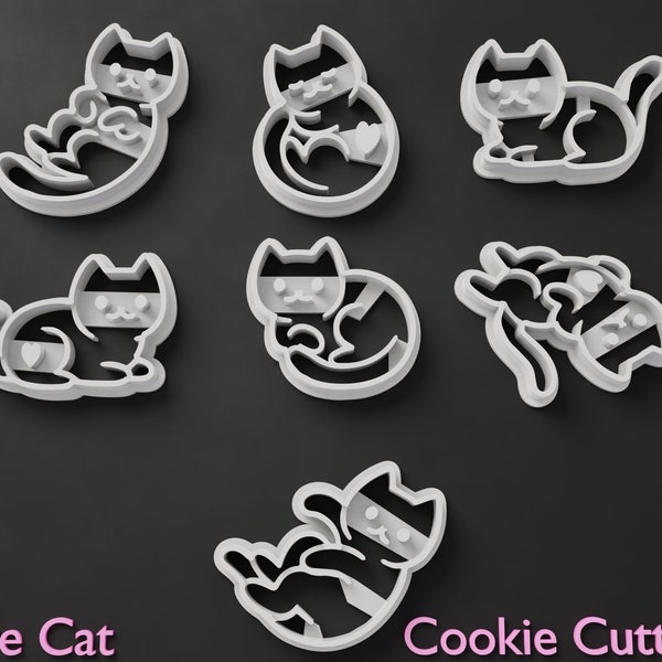 Set of 7 / Cute Love Cat Cookie Cutters / For Cat Lovers / Ideal as a gift /