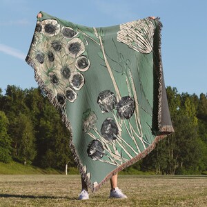 Groen geweven deken Zacht botanisch katoenen beddengoed voor Cottagecore rustiek eclectisch interieurkleed cadeau picknick gedroogde bloemen deken