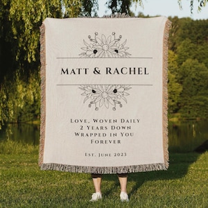 Cotton Anniversary Woven Blanket, Personalized 2 Year Wedding Gifts, Second Anniversary Tapestry, Love Message, Custom 2nd Wedding Gift Her