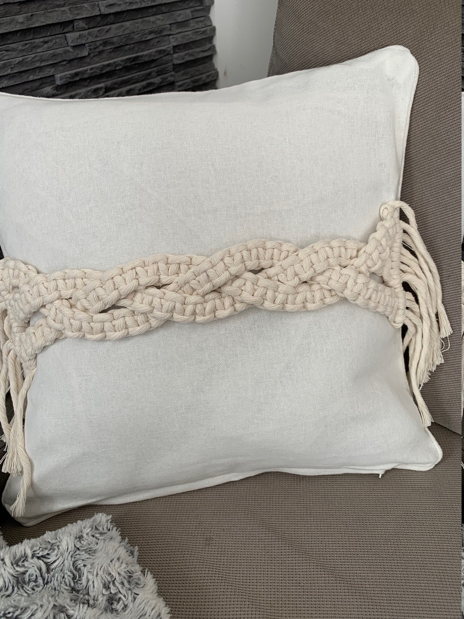 Housse de Coussin Macramé Corde Française