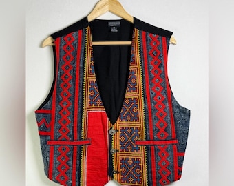 J. Peterman Archive Artisan Embroidered Vest Cotton Hemp Boho Folk Heritage Sz M