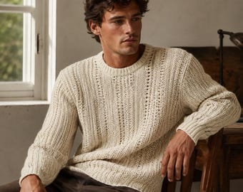Norm Thompson Männer Sz M 100% Seide Fischer Stricken Ivory Pullover Küsten Grandpa