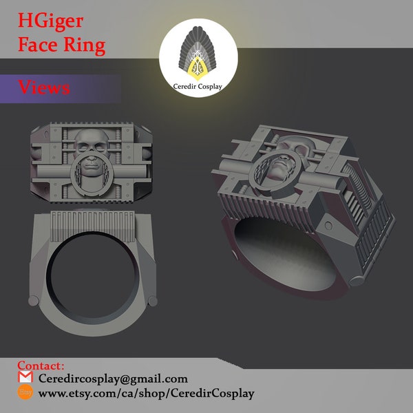 H.R. Giger Inspired Face Ring 3d digital file