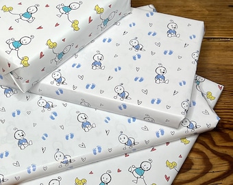 Geschenkpapier doppelseitig BABY Junge und Neutral mit Entchen - Geburt Taufe Geburtstag Aufbewahrung blau türkis 5x Bogen 42x59cm