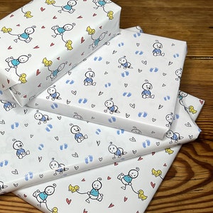 Wrapping paper double-sided BABY boy and neutral with ducklings - birth baptism birthday storage blue turquoise 5x sheets 42 x 59 cm