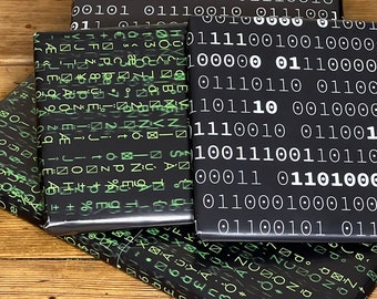 5x double-sided wrapping paper NERDS MATRIX binary code IT nerdy - Christmas Birthday 42 x 59 cm folded set including adhesive storage