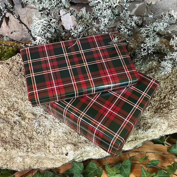 Papier cadeau tartan à carreaux TARTAN élégant rouge vert - carreaux à carreaux Noël anniversaire avec dossier de rangement à points adhésifs