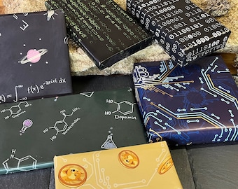 Pack of 6 wrapping paper NERDS Big Bang KRYPTO MATRIX binary code physics chemistry formula - double-sided 6x motif sheets 42 x 59 cm birthday Valentine&#39;s Day