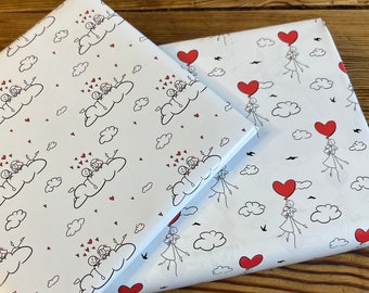 5x Geschenkpapier Set doppelseitig BALLON WOLKEN - Liebe Valentinstag Verlobung Hochzeit Geburtstag Weihnachten 42x59cm Aufbewahrung Kleber