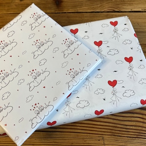 Set 5x carta da regalo fronte-retro BALLOON CLOUDS - Amore San Valentino Fidanzamento Matrimonio Compleanno Natale 42 x 59 cm Conservazione Colla