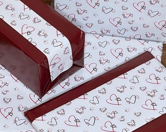 Pack of 2 wrapping paper VALENTINE'S DAY red HEARTS + BLOOD RED - double-sided 5x sheets 42 x 59 cm Christmas Birthday Storage Engagement Wedding