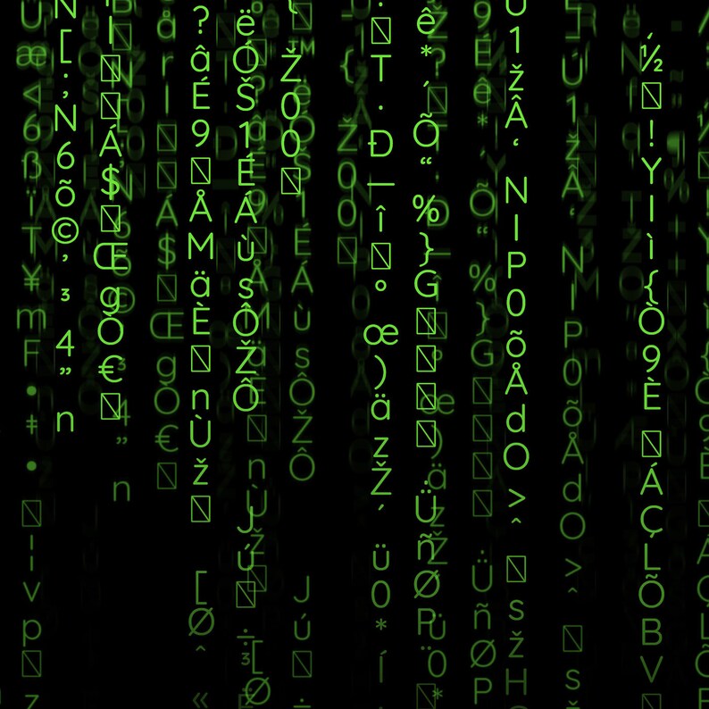 以下が含まれることがあります： デジタルコードまたはマトリックスのような、緑色のテキストと記号が書かれた黒い背景。テキストには、文字、数字、句読点などが含まれています。