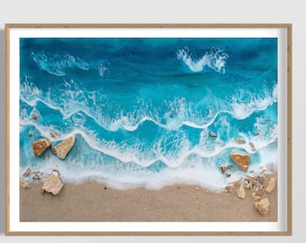 3D Waves Painting | Resin Ocean Art | Digital download | Fluid Wall Art print wall art | Seascape with Sand | Beach Wall Art | Maldives Art