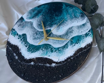 Reloj arte en resina Océano y olas | Reloj Arte Fluido Resina 3D | Tamaño personalizado | Reloj Olas Mar | Amantes Océano | Decoración Playa