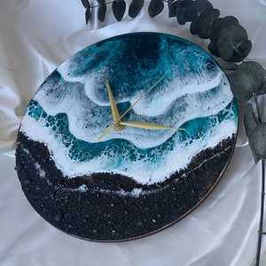 Reloj arte en resina Océano y olas | Reloj Arte Fluido Resina 3D | Tamaño personalizado | Reloj Olas Mar | Amantes Océano | Decoración Playa