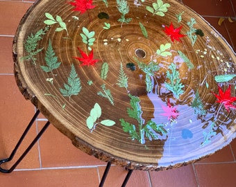 Mesa auxiliar decorada en resina, mesa de café plegable, mesa auxiliar de café con luz, arte oceánico en mesa redonda, mesa pequeña en epoxy