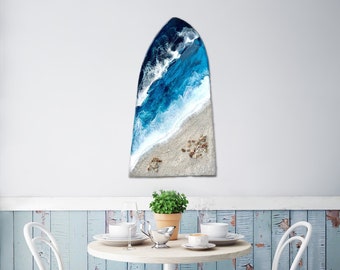 Planche de surf décorée de vagues en résine, oeuvre d'art murale en résine époxy, oeuvre d'art côtière, vague époxy 3D, décoration de plage, décoration cadeau nautique, thème mer