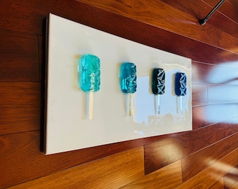 Pop-art muursculptuur van hars, 3D-ijsfiguren, turkoois moderne kunst
