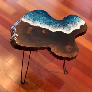 Epoxy table, Wooden slice table, Wave art coffee table, Thick slice tree table, Resin beach art side table, Solid wood table, 100 years wood