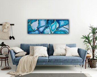 Resin blue geode wall art download | Glass and gold painting | Modern and luxury wall art | Digital download | Fluid Wall Art print wall art