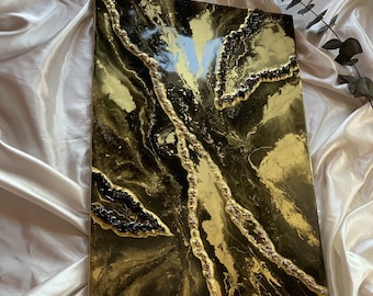 Pintura epoxi negra dorada, Arte mural geoda, Pintura 3D, Arte mural  lujo, Elegante pintura abstracta, Arte amatista negra dorada brillante