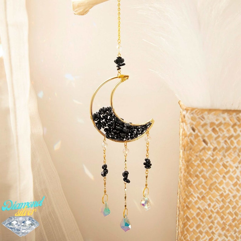 Moon Suncatcher Crystal Prism Stained Glass Ball Sun Catchers Etsy