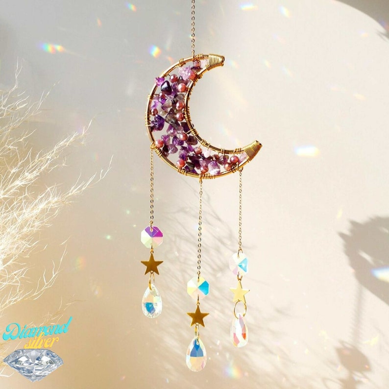 Moon Suncatcher Crystal Prism Stained Glass Ball Sun Catchers Etsy