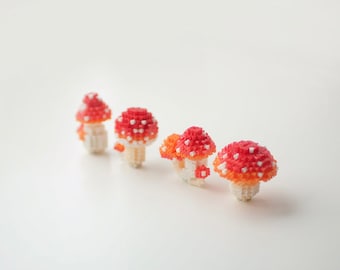 Set of 4 Mini Mushrooms Perler Bead Pattern Tutorial