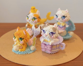 Set mit 4 Katzen-Meerjungfrauen-3D-Perler-Mustern – Anleitung