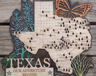 Texas State Park Travel Map, State Parks Marker, Personalized State Parks Map, Hiker, Travelers Map, Bucket List, RV gift