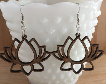 Wood Lotus Earrings/ Wooden Lotus Dangle Earrings / Bridesmaid Earrings / Lotus Earrings / Lightweight Earrings from Wood / Hypoallergenic