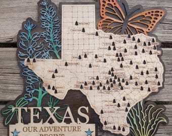 Texas State Park Travel Map, State Parks Marker, Personalized State Parks Map, Hiker, Travelers Map, Bucket List, RV gift