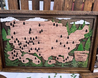 National Parks Map, Travel Map, personalized map, experience gift, national park bucket list, gift for hikers