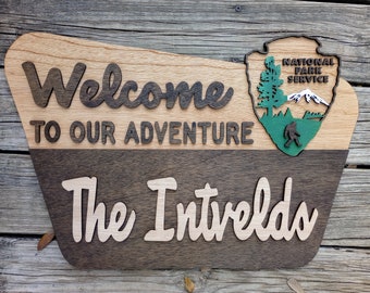 Custom National Park Sign, Family Sign, camp wedding, Hiker Gift, Nature Lover, Anniversary, park theme, RV Camping, outdoor lover