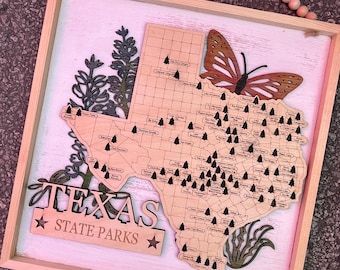 Texas State Park Travel Map, State Parks Marker, Personalized State Parks Map, Hiker, Travelers Map, Bucket List, RV gift