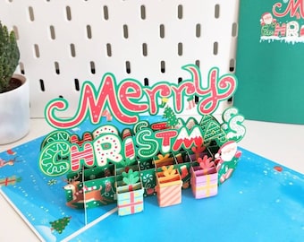 Joyeux Noël - Carte de voeux 3D pop-up, cadeau de Noël fait main