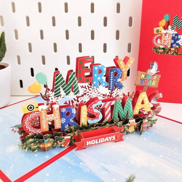 Joyeux Noël - Carte de Voeux Pop Up 3D, Cadeau de Noël Fait Main