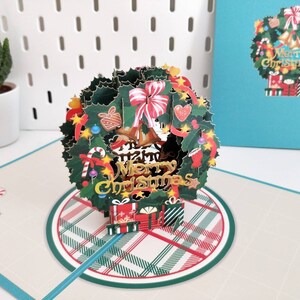 Christmas Wreath - Merry Christmas Pop Up 3D Greeting Card, Handmade Christmas Gift, Xmas Holiday Card