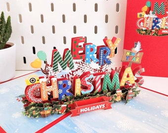 Joyeux Noël - Carte de voeux 3D pop-up, cadeau de Noël fait main