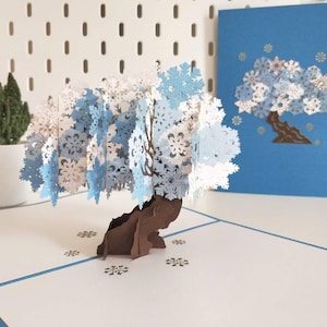 Arbre enneigé - Carte de voeux 3D joyeux Noël pop-up, carte de Noël forêt d'hiver