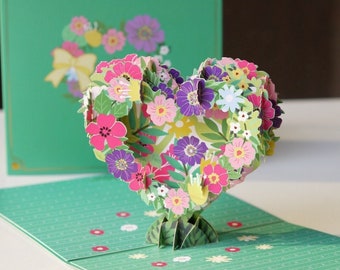 Floral Wreath Pop Up 3D Thank You Mum Card, Heart-shaped Greeting Cards from Daughter & Son, The Tree of Flowers Thank You Gift