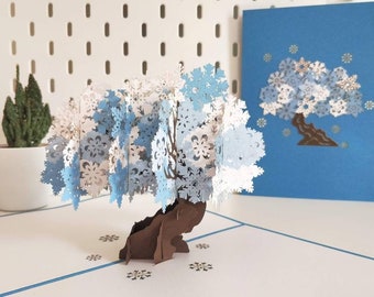 Snow Covered Tree - Merry Christmas Pop Up 3D Greeting Card, Winter Forest Christmas Card