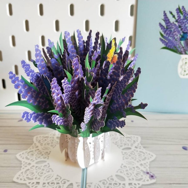 Lavender in Vase- Pop Up 3D Card, Father's Day, Mother's Day, Anniversary Valentine's Day, Birthday Card, Blossoms will Last All Year