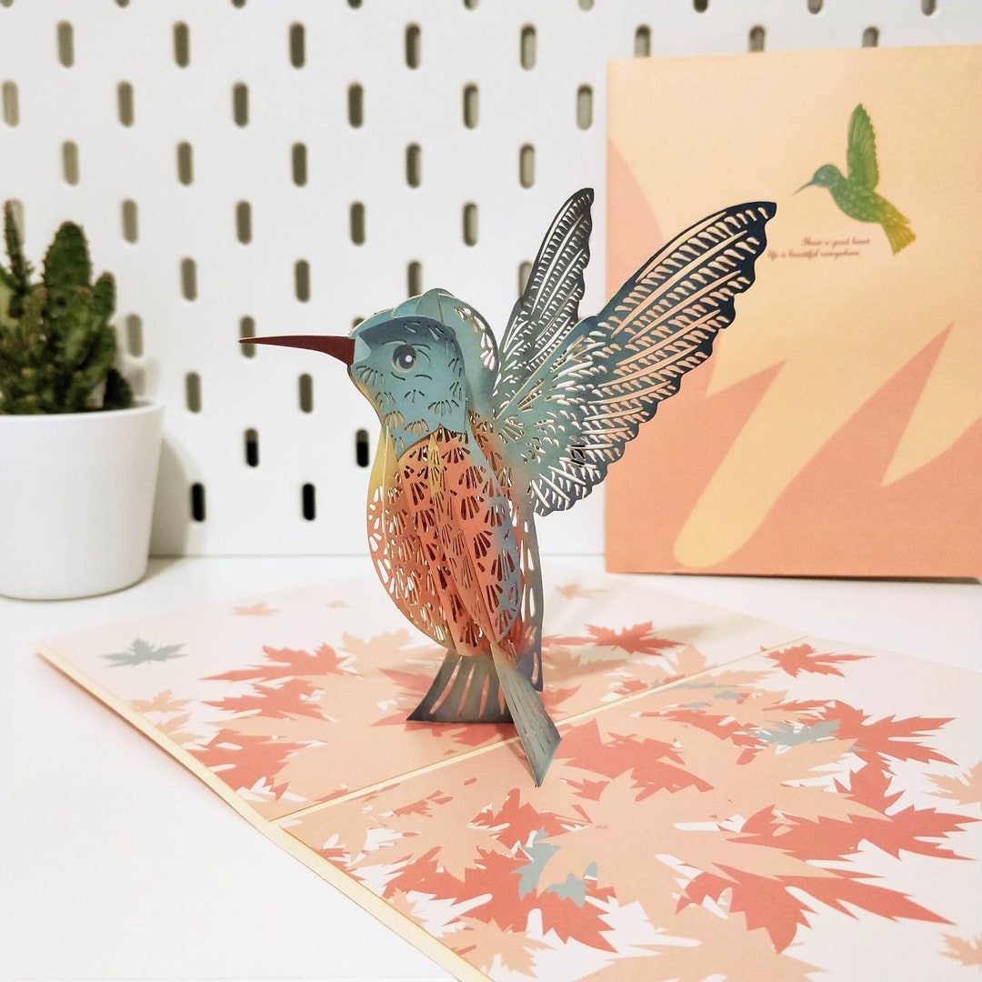 3D Pop-Up Hummingbird Greeting Card - Handmade Laser-Cut Card For Birthdays, Mother's Day, Or Spring