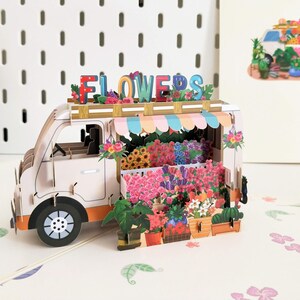 Camión de flores - Tarjeta 3D desplegable para el Día del Padre, Día de la Madre, Cumpleaños, San Valentín, Bodas, Aniversario, Agradecimiento, Recuerdo, Bicicleta, Tarjeta de regalo