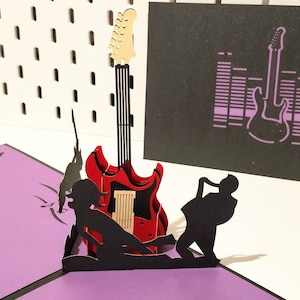 Elektrische gitaar en band - Pop-up 3D-kaart voor hobby verjaardag, Vaderdag, muziekliefhebber, gitarist cadeau-idee, speciale gelegenheid, kaart voor hem