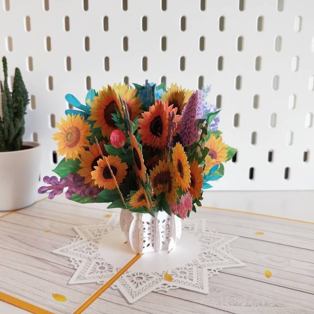 Sunflowers in Vase- Pop up 3D Card Mother’s Day Birthday Valentines ...